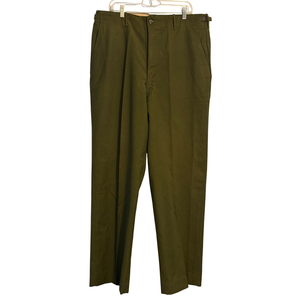 Vintage US Military M-1951 Wool Field Trousers Mens Long Large Olive Drab Green